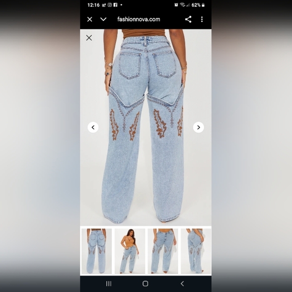 A Fashion Nova Embroider Lets Ride Western Boot Convertable Straight Leg Jeans - Picture 15 of 16